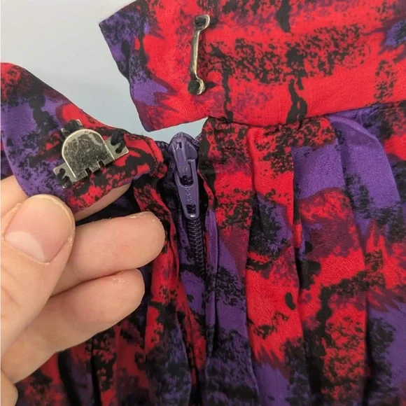 Vintage Raul Blanco 100% Silk Ruffle Skirt Red Purple Tiered Mini S - Picture 7 of 10